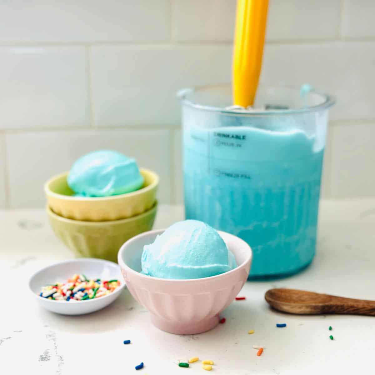 Scoops of cotton candy ice cream ready to be enjoyed.