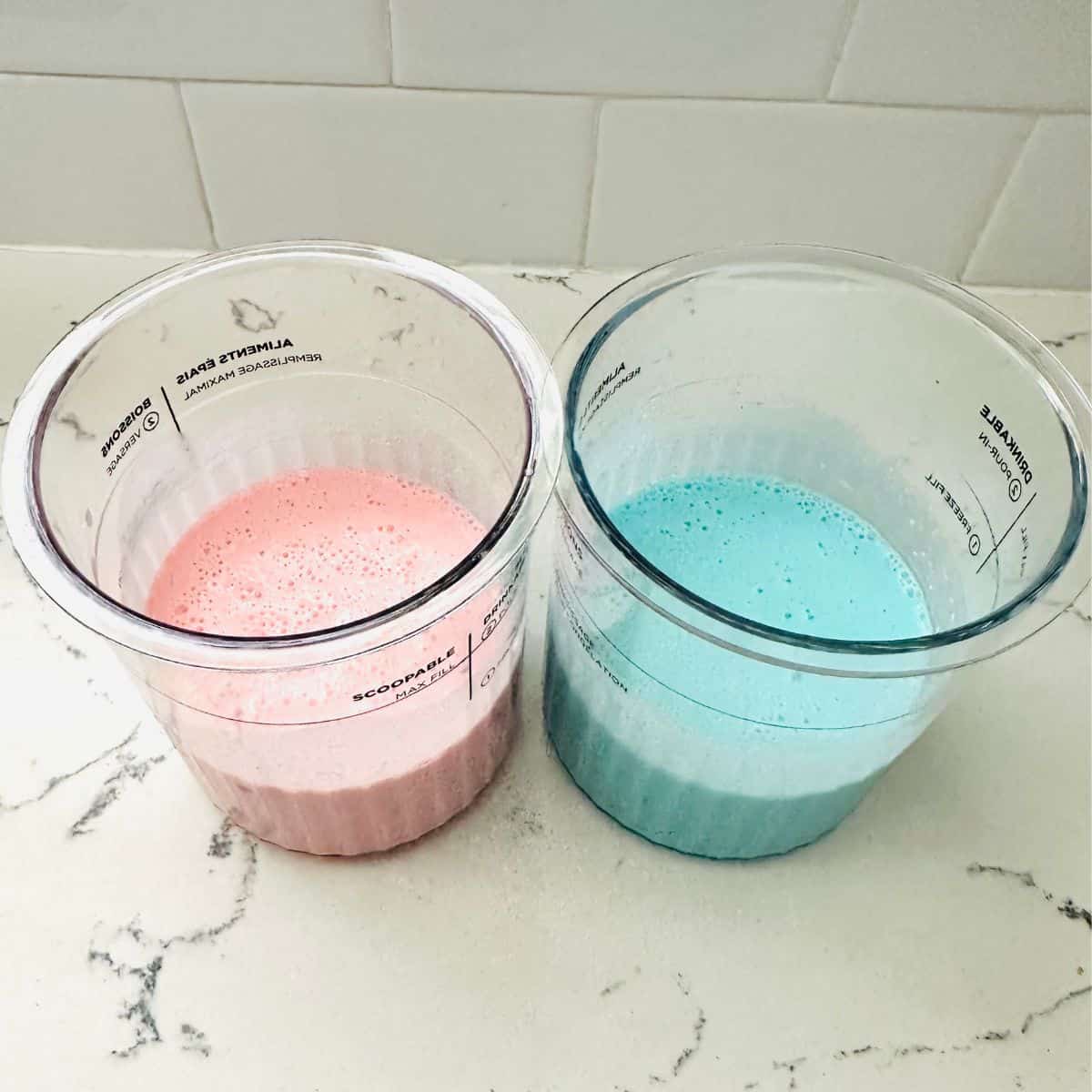 Mixture of cotton candy swirl ice cream ready for freezing.