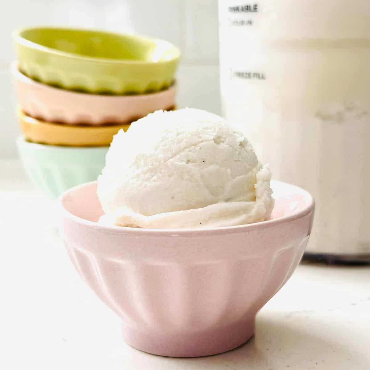 Scoops of dairy-free vanilla ice cream ready to be enjoyed.