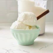 Scoops of keto vanilla ice cream in a bowl ready to be enjoyed.