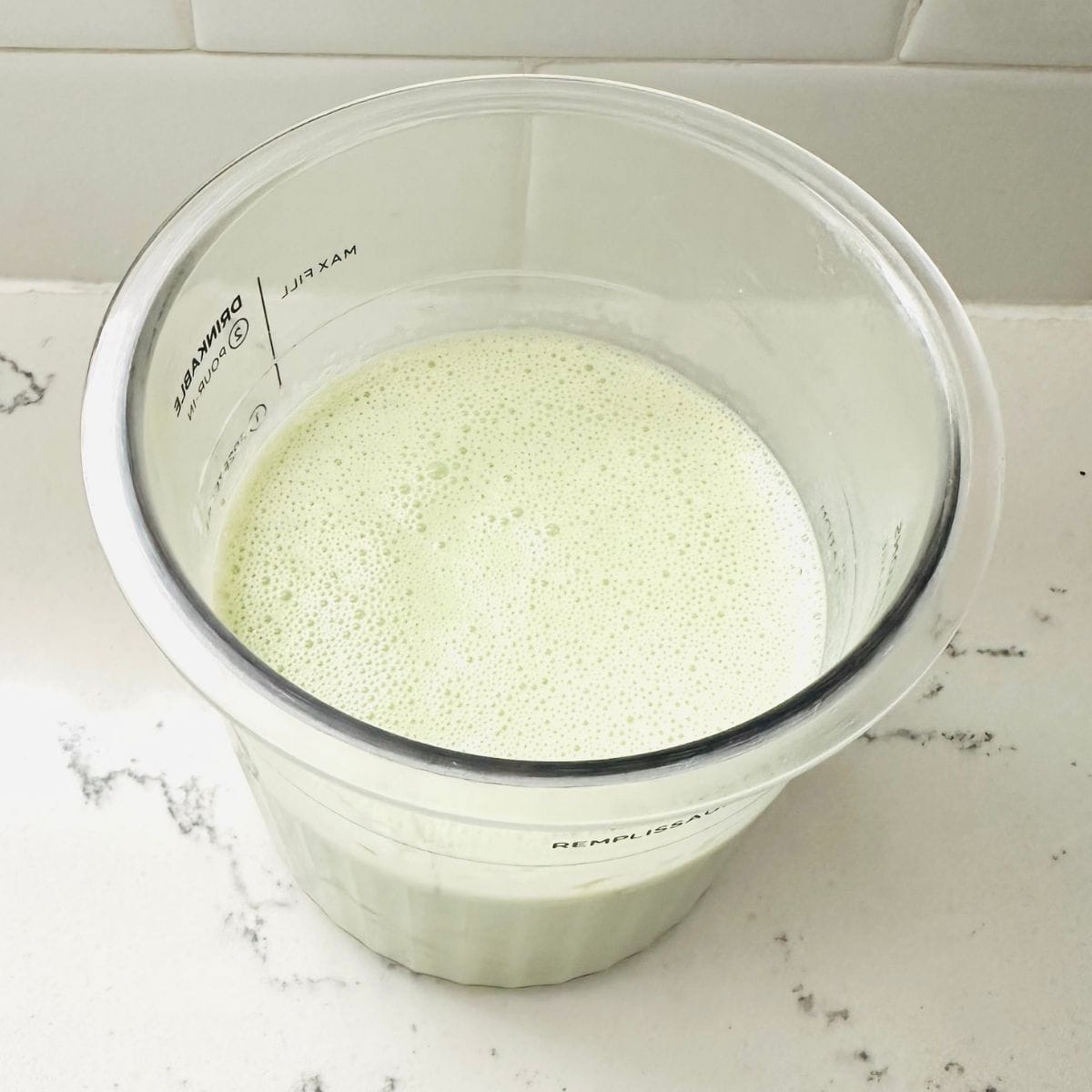 Pistachio ice cream mixture ready for freezing.