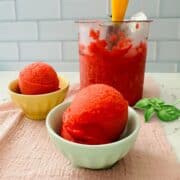 Sugar Free Strawberry Sorbetto scooped in a bowl