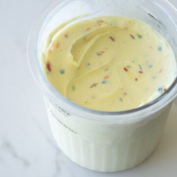 Homemade birthday cake ice cream made with the Ninja Creami, featuring a creamy texture, rich vanilla flavor, and colorful sprinkles for a festive treat.