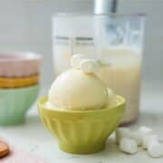 A bowl of creamy marshmallow ice cream with a soft, fluffy texture, featuring swirls of marshmallow for a sweet and airy treat.