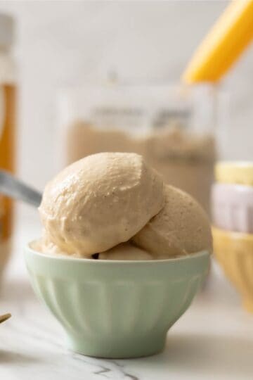 Ninja Creami PB2 peanut butter ice cream in a small bowl.