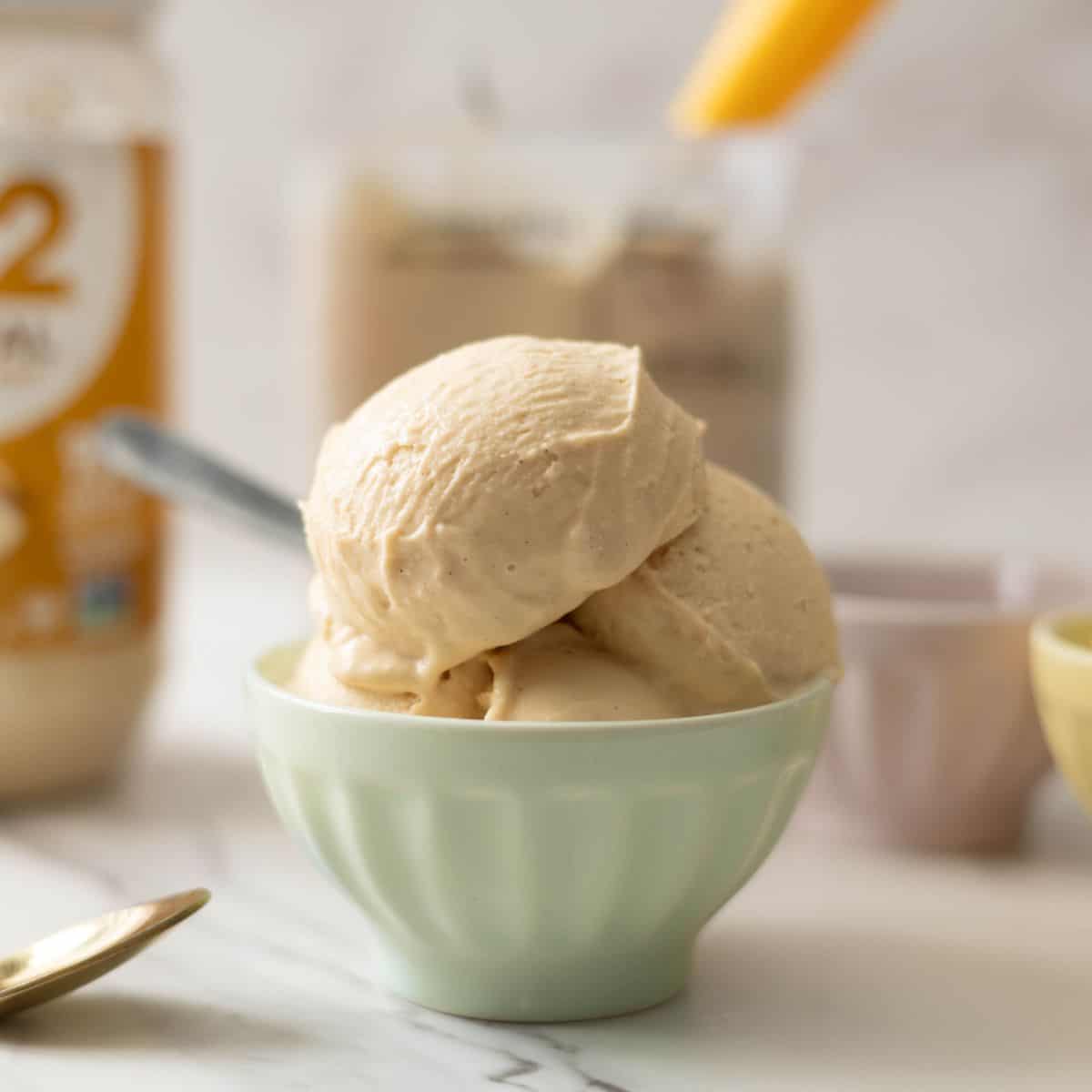 Ninja Creami PB2 peanut butter ice cream in a small bowl.