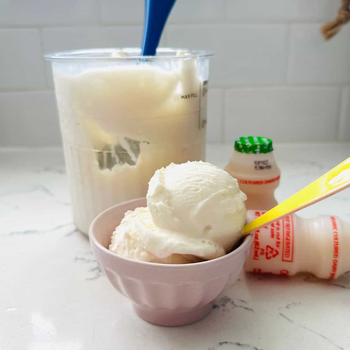 Creamy Ninja Creami Yakult ice cream served in a bowl.