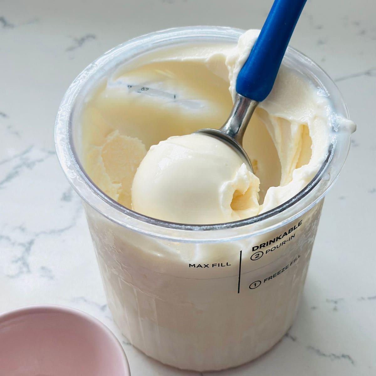 Creamy Ninja Creami Yakult ice cream after spinning.