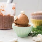 Finished Ninja Creami Spiced Hot Chocolate Ice Cream topped with marshmallows in a bowl.