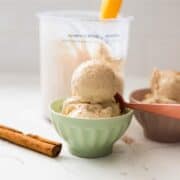 Cinnamon churro ice cream in a bowl, showing its creamy texture made with the Ninja Creami.
