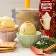 Creamy eggnog ice cream with graham crackers as mixins in a bowl ready to be enjoyed for holidays.
