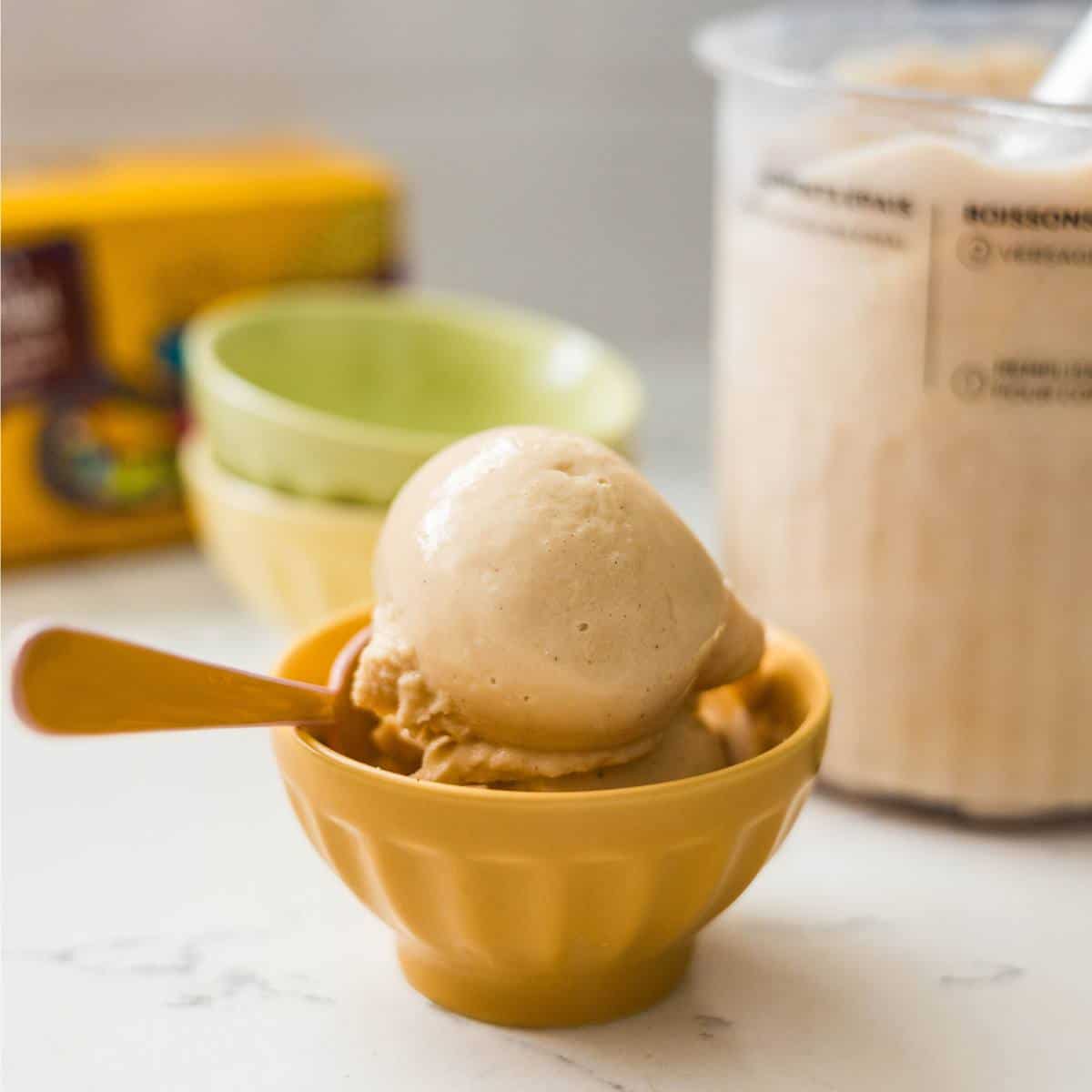 Scoop of Chai Tea Latte ice cream on a cup.