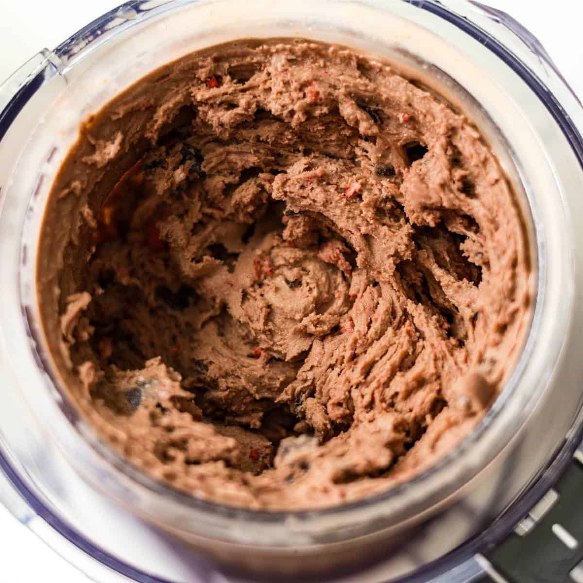 Ninja Creami chocolate strawberry ice cream after spinning, thick and creamy in the pint.