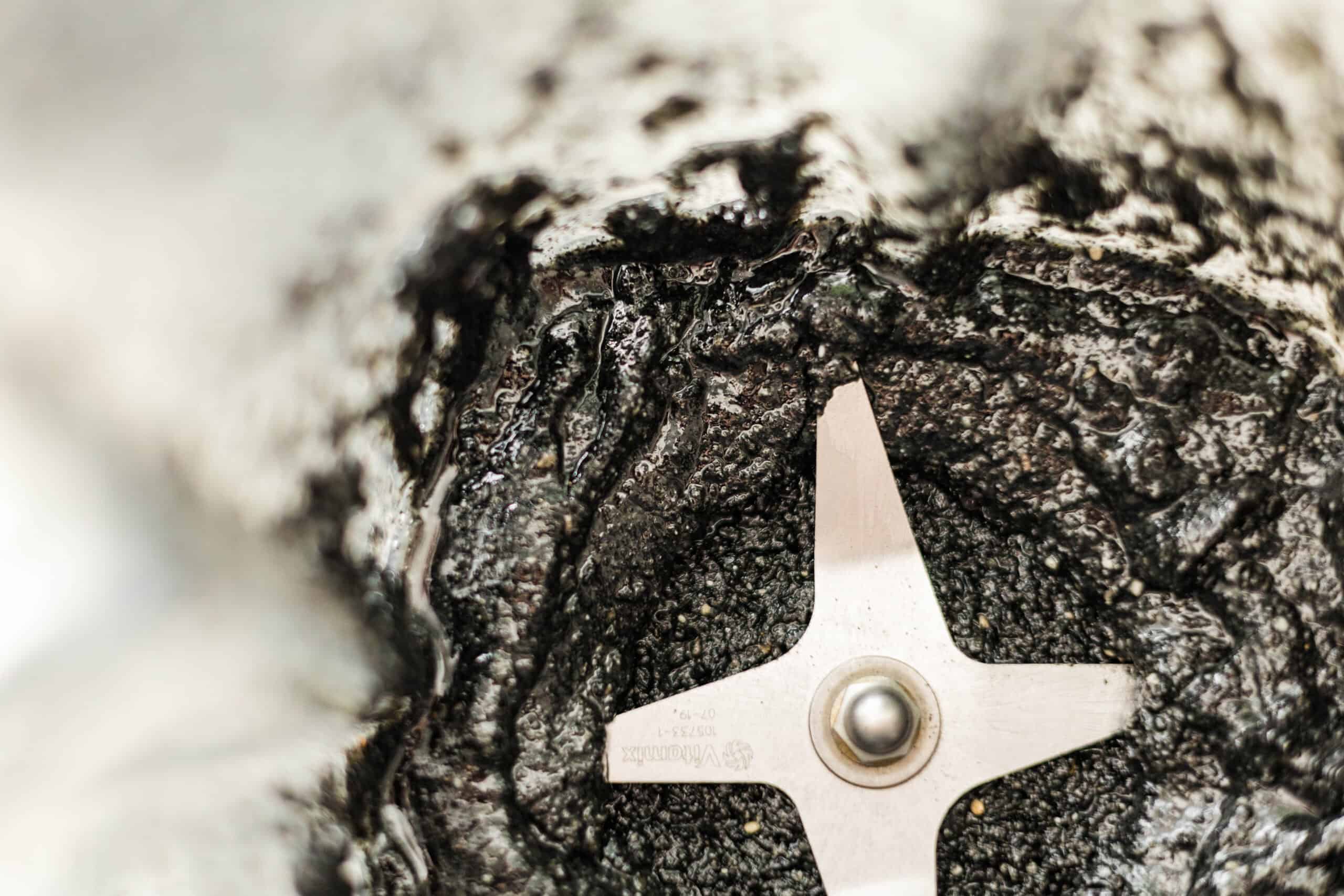 Homemade black sesame paste blended until thick and smooth in a food processor