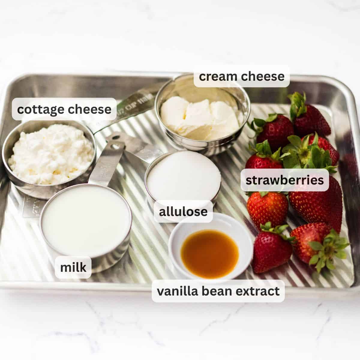Ingredients for high protein strawberry cheesecake ice cream